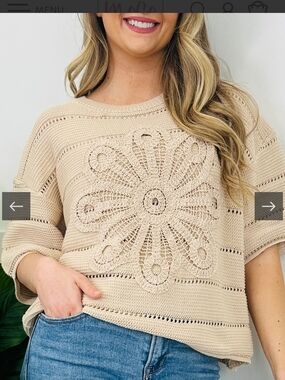 Easel Crochet Daisy Knit Sweater - BLUSH NWT